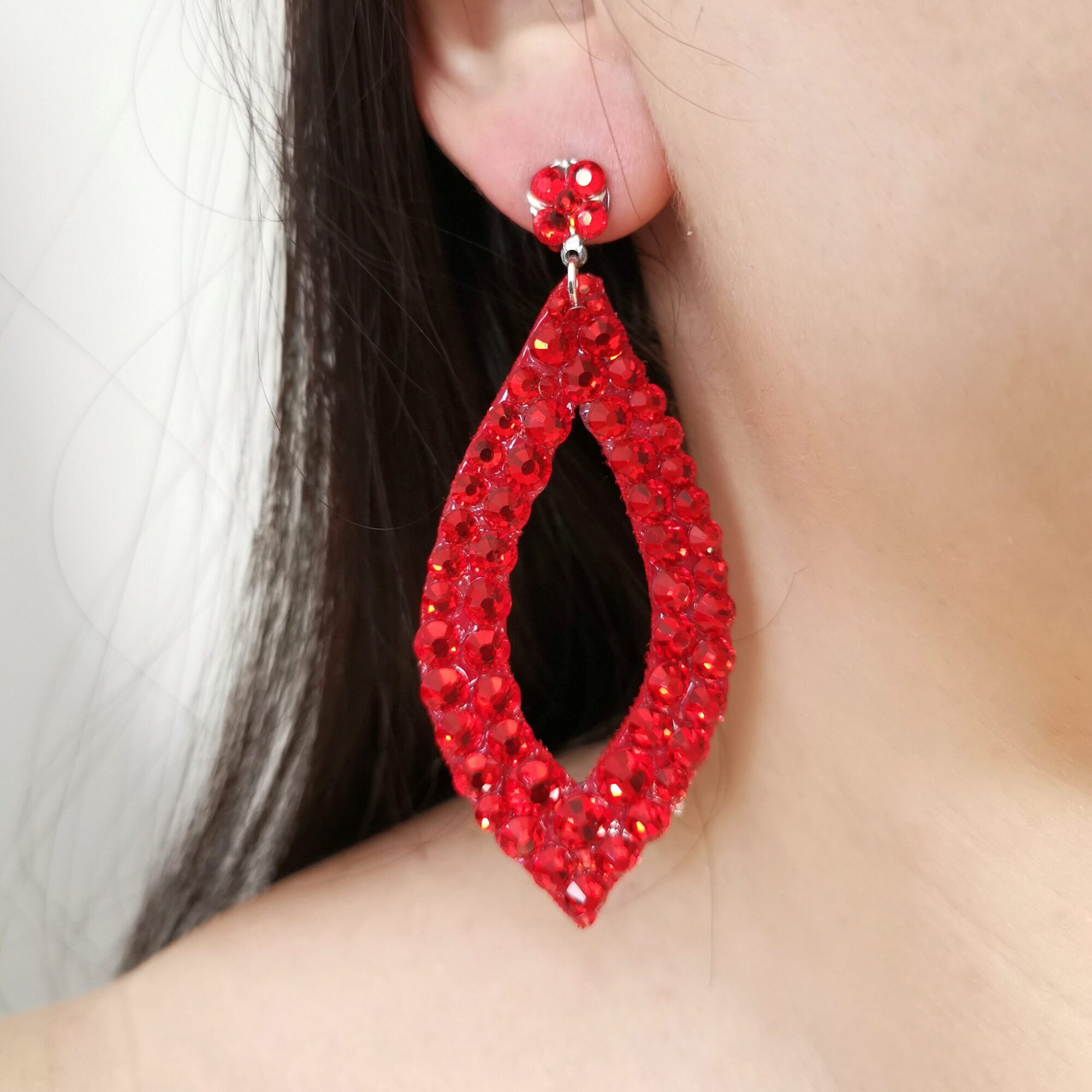 Crystal red dance earrings for ballroom and belly dance