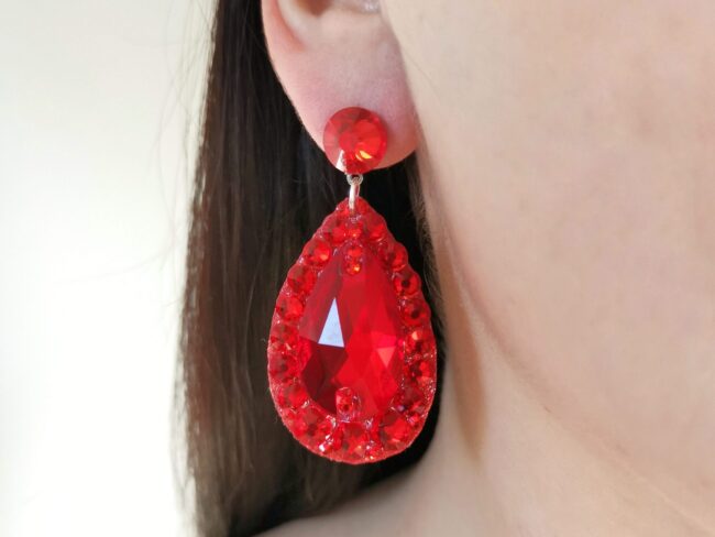 Ballroom bling red crystal earrings