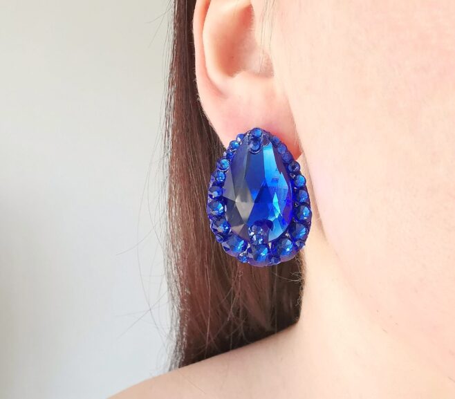 Ballroom dance blue earrings, dance crystal earrings