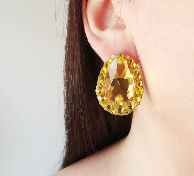 Ballroom dance yellow earrings, dance crystal earrings