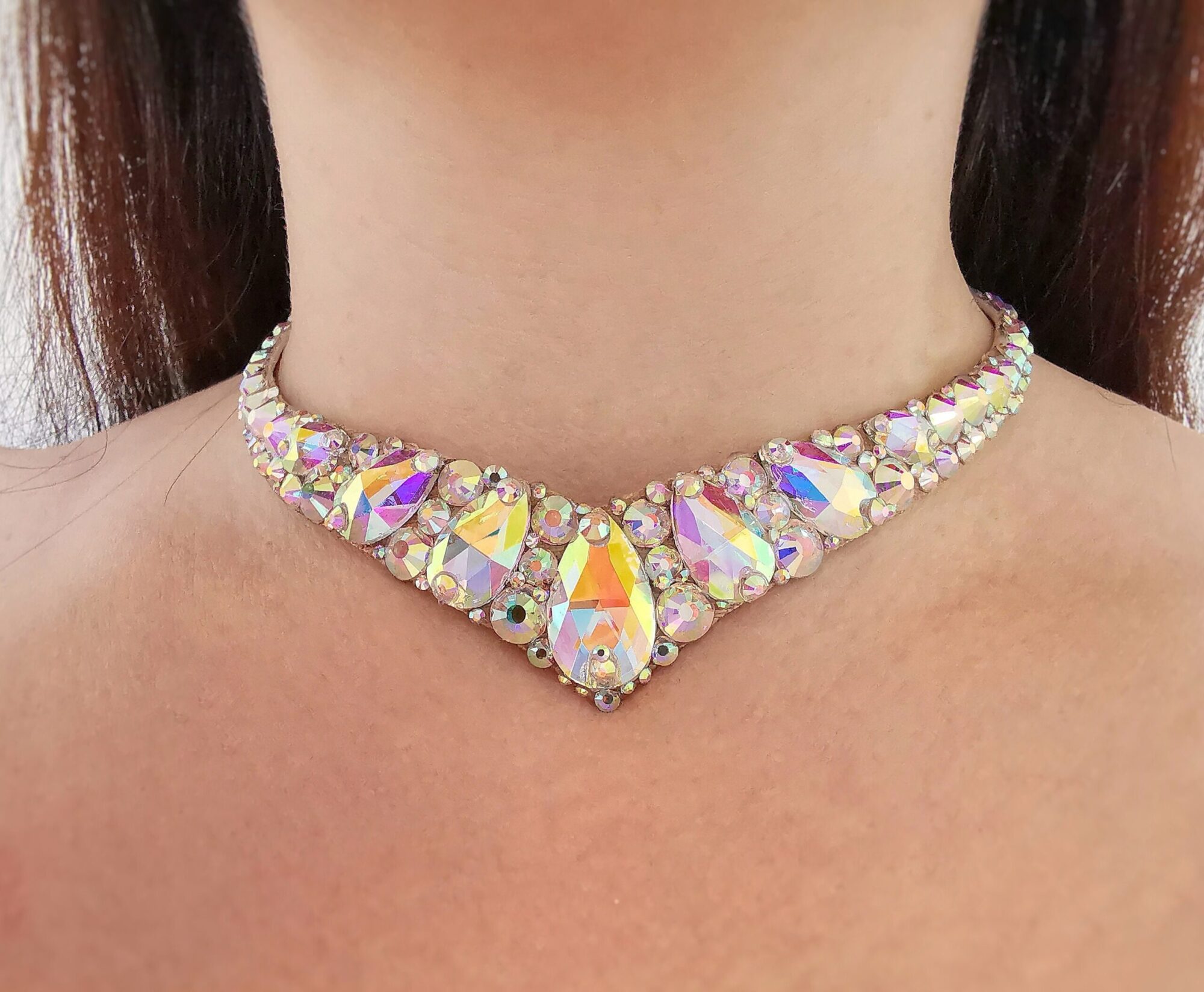 Vintage Clear Ab Crystal Multi Strand Fancy Bold Rhinestone Clasp Necklace  | eBay