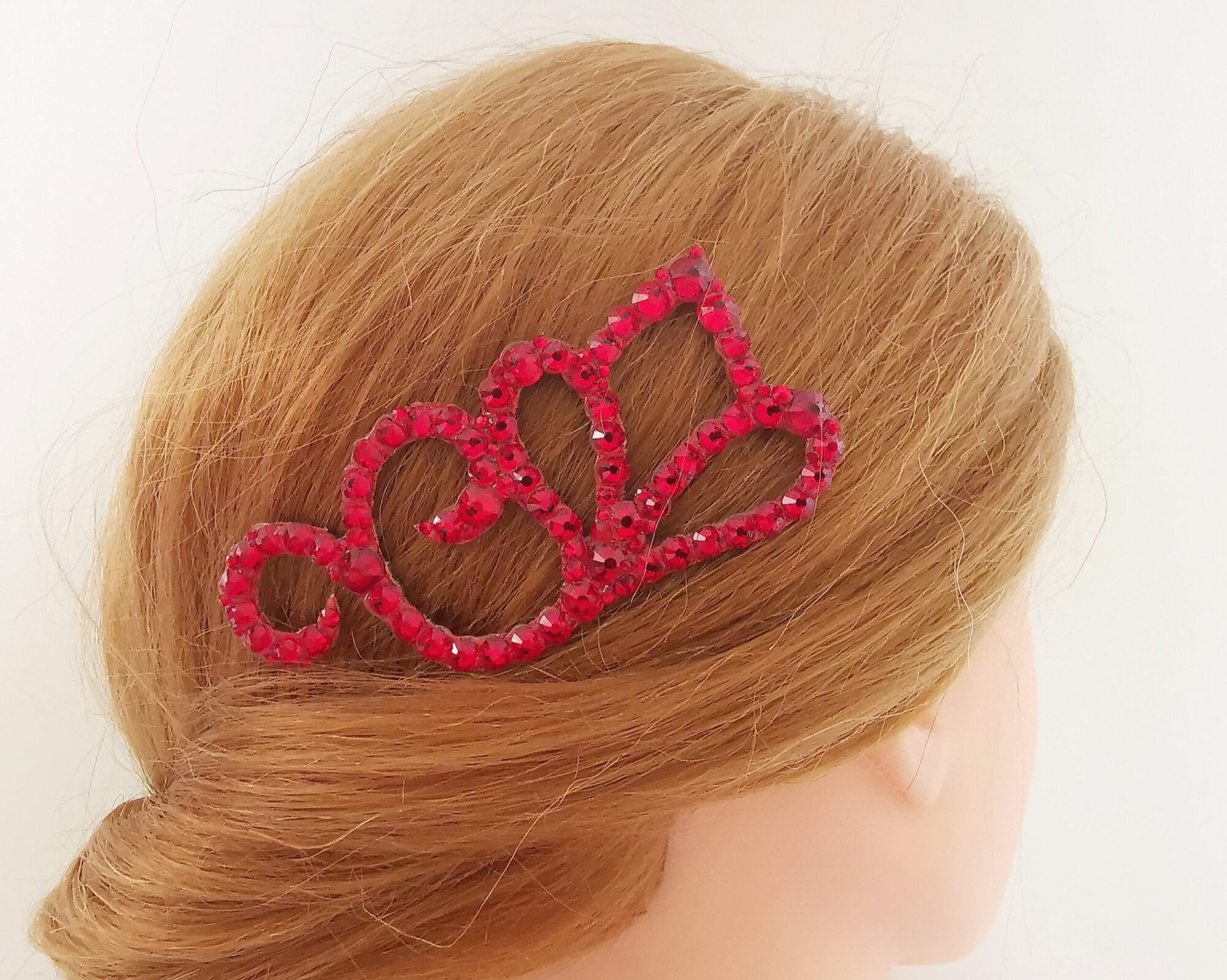 Ballroom hair jewelry with red crystals
