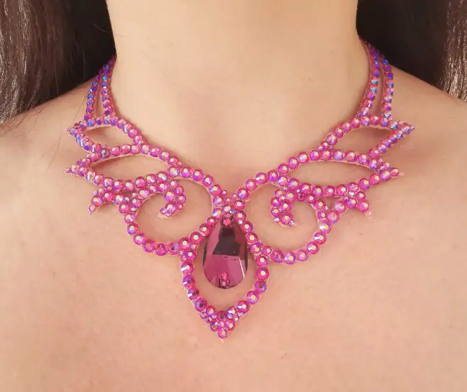 Ballroom dance necklace with pink crystals