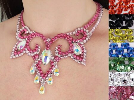 Ballroom dance necklace with pink crystals