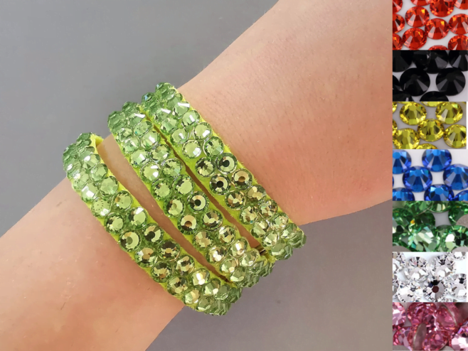 Ballroom dance bangle bracelet with green rhinestones