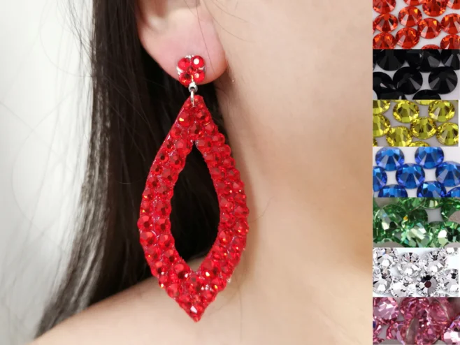 Red crystal dance earrings for ballroom and belly dance