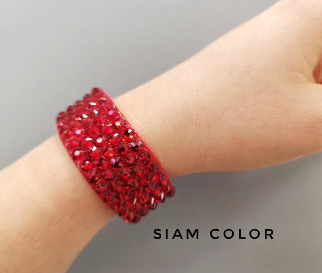 Red bangle ballroom bracelet for dance, siam rhinestones