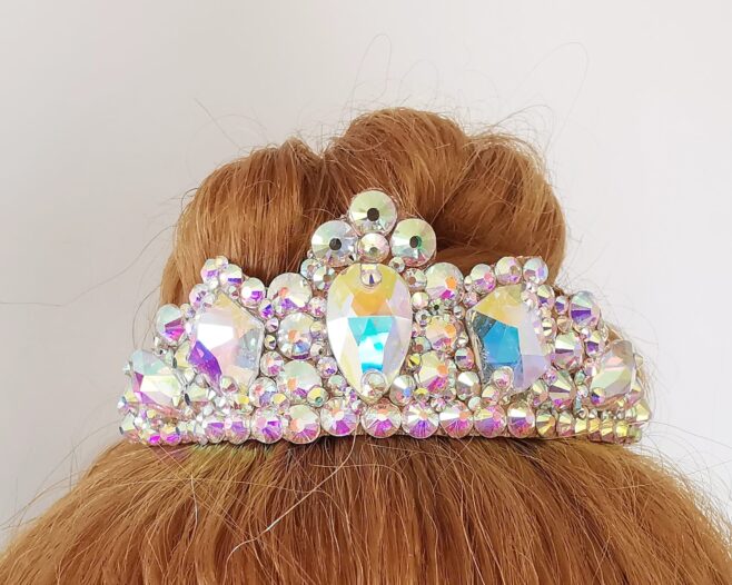 Hair bun crown for dance with AB crystals