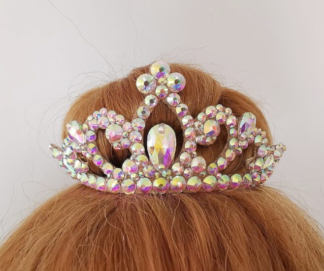 Hair bun crown with ab crystals for gymnastics, dance and skating